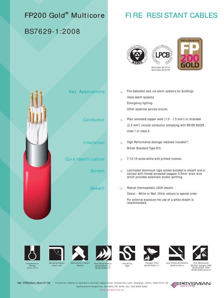 Prysmian FP200 Gold Fire Performance & Resistant Cables PDF | PDF ...