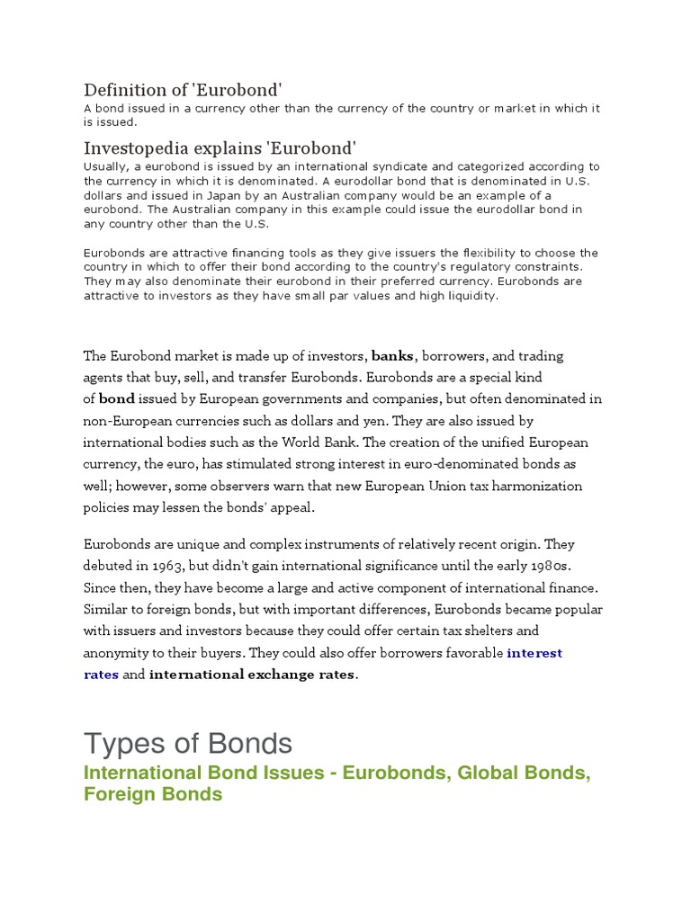 Euro Bond Market & Types | PDF | Bonds (Finance) | Financial Markets