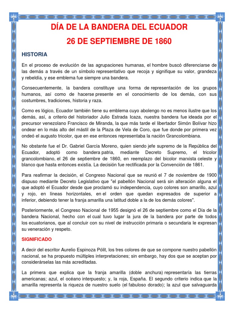 Dia De La Bandera Ecuador 26 De Septiembre De 1860 Bandera Ecuador