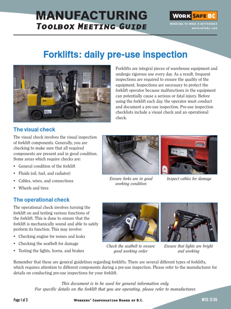 WorkSafeBC Forklift Inspection Checklist Forklift Leak