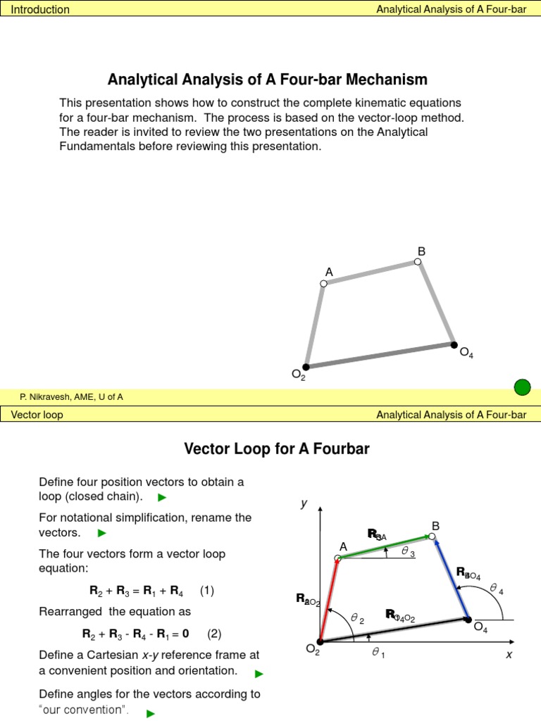 Four-Bar Mechanism Kinematic Analysis | PDF | Equations | Nonlinear System