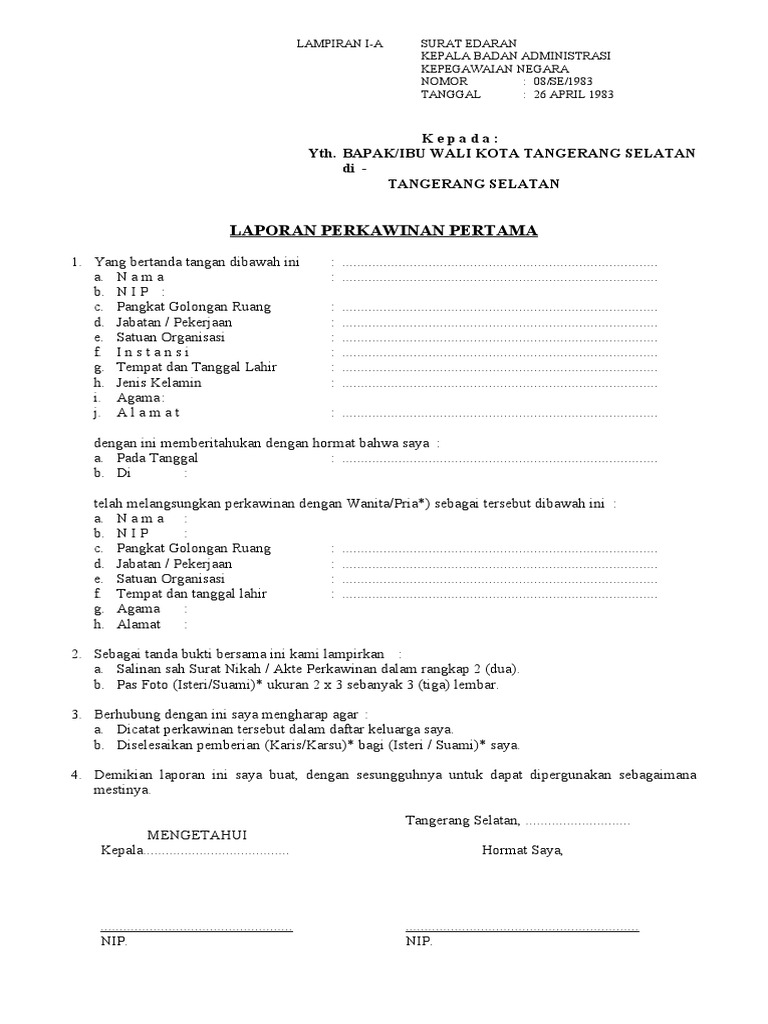 Format Laporan Perkawinan Pertama Karis Karsu