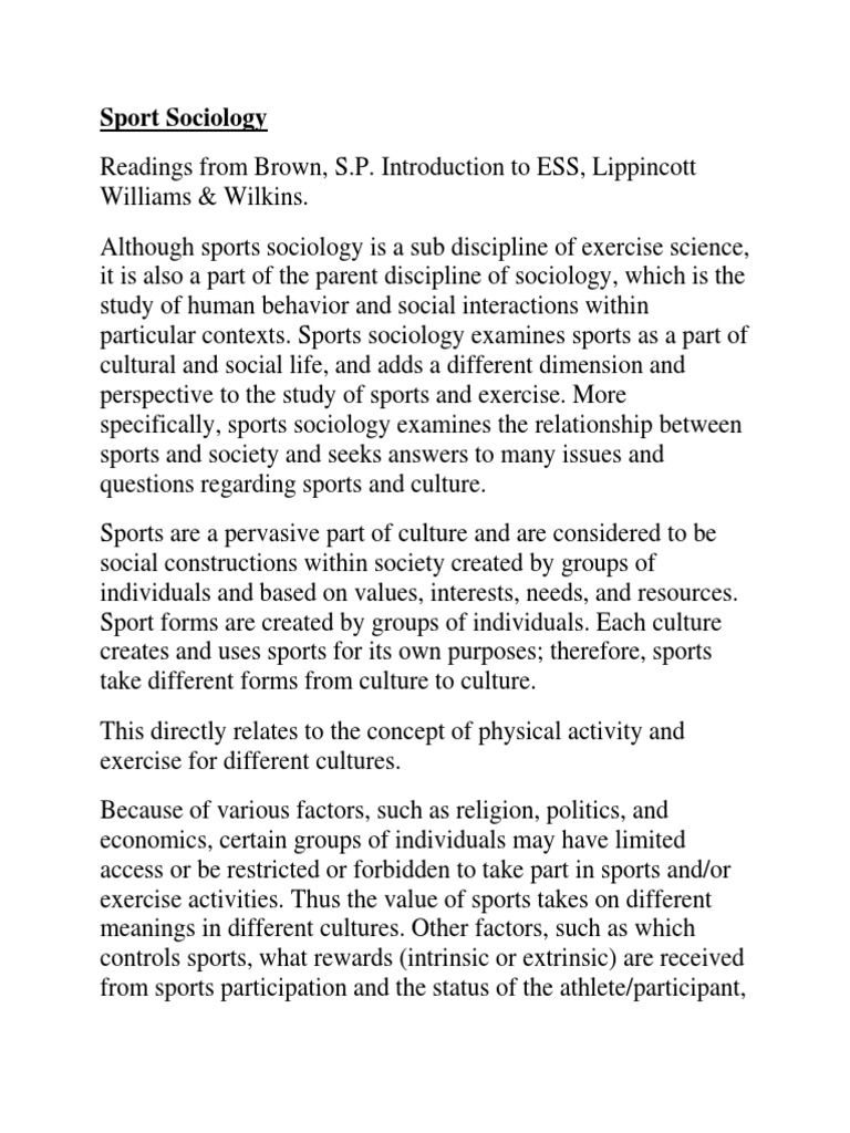 Sport Sociology PDF PDF Sociology Sports
