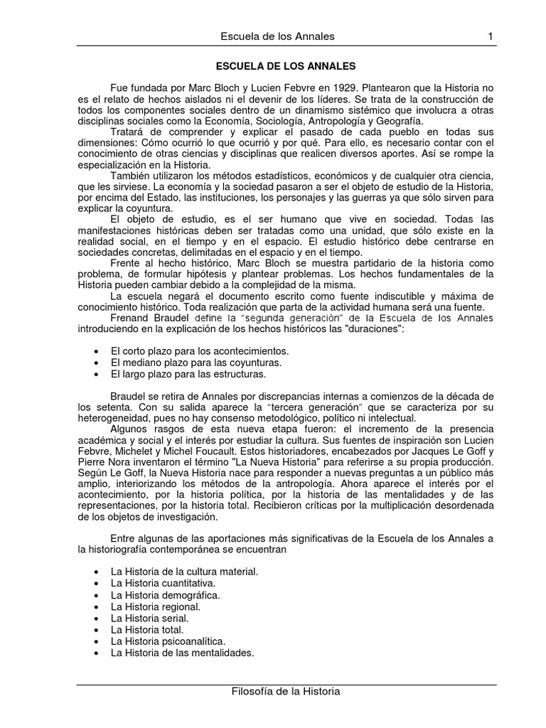 Historia de La Escuela de Los Annales PDF PDF