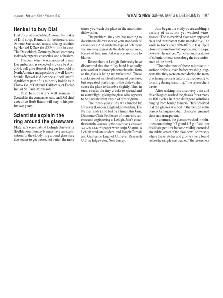 Henkel To Buy Dial What'S New Surfactants & Detergents 107 PDF