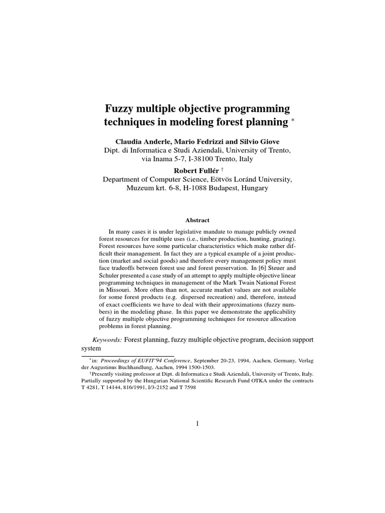 Fuzzy Multiple Objective Programming Techniques in Modeling Forest ...