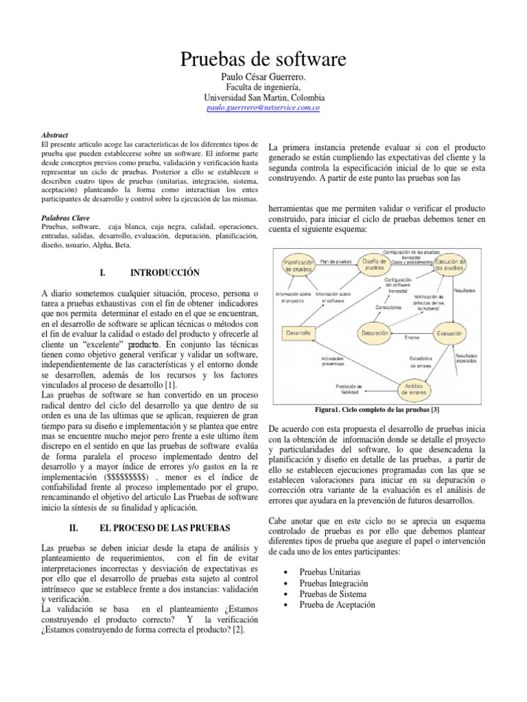Paper Pruebas de Software | PDF | Pruebas de software | Ingeniería de ...