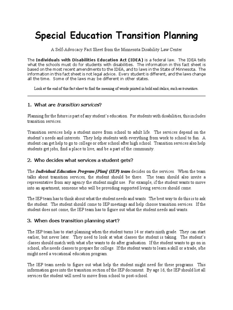 Special Education Transition Planning Guide | PDF | Individualized ...
