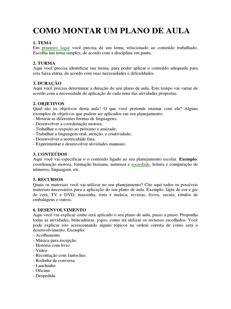 Montagem de Plano de Aula Passo a Passo | PDF | Livros | Aprendizado