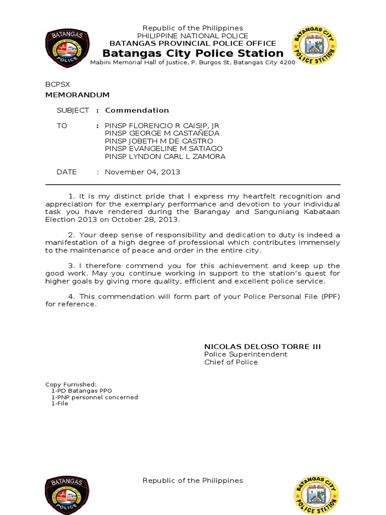 Batangas Police Commendation Letters | PDF | Local Government ...