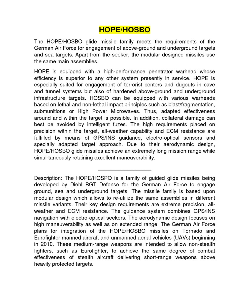 Hope Hosbo PDF Missile Military Technology