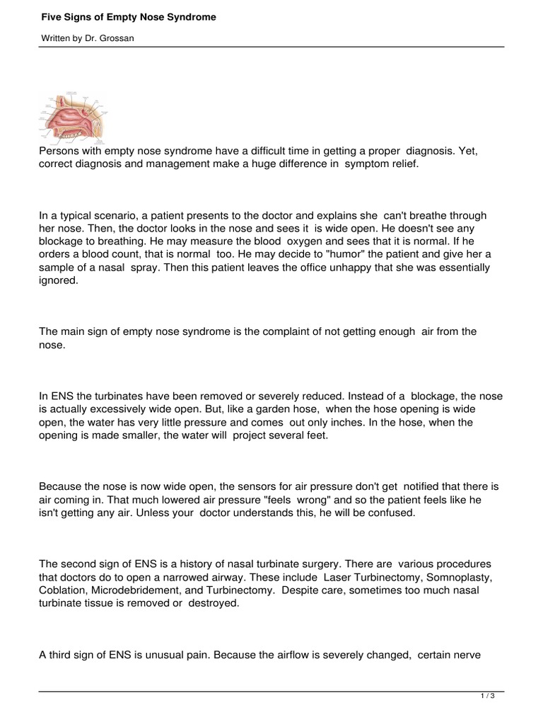 Five Signs of Empty Nose Syndrome PDF | PDF | Human Nose | Clinical ...