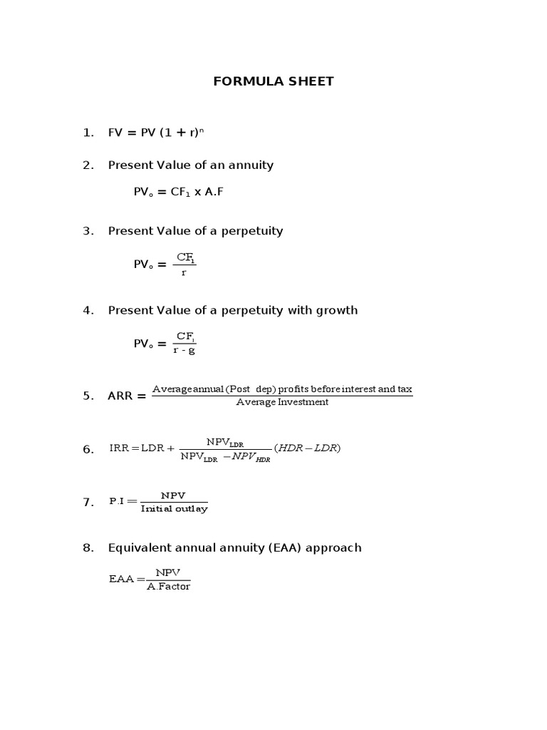 Key Financial Formulas Overview | PDF