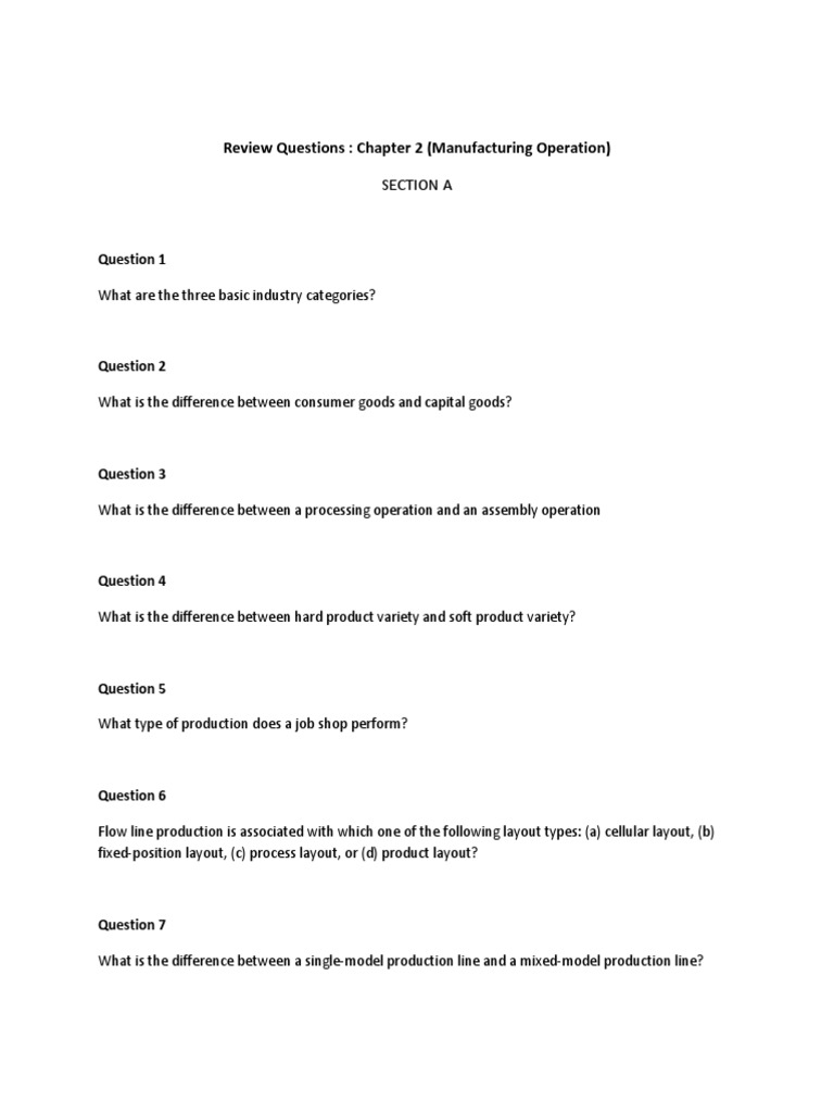 Manufacturing Operations Review Questions | PDF | Factory | Production ...