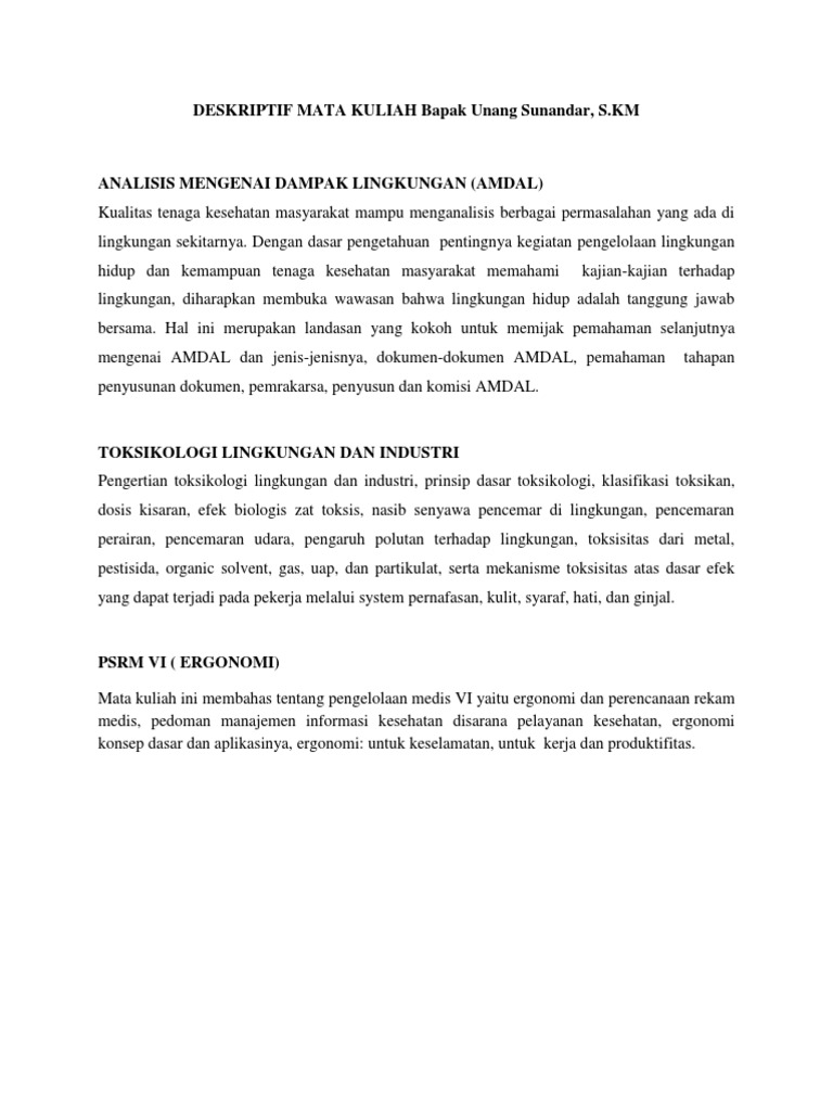 Deskriptif Mata Kuliah Bapak Unang Sunandar Pdf