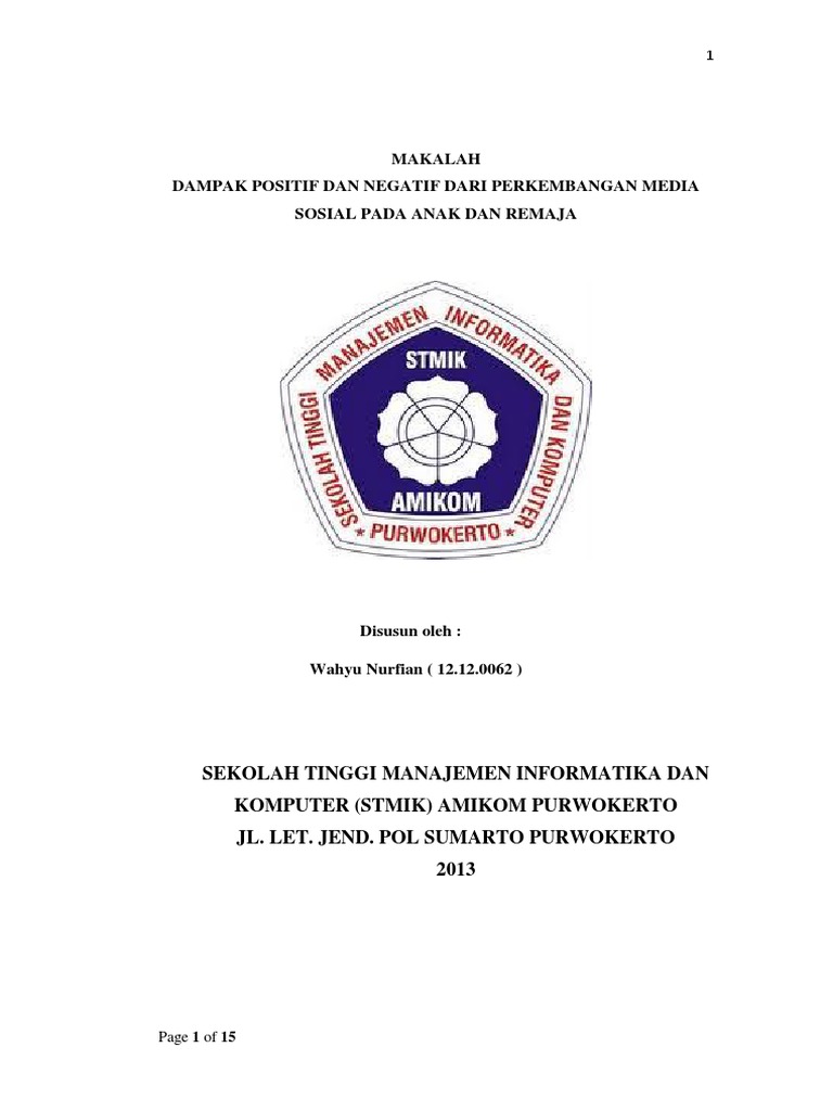 Makalah Dampak Positif Dan Negatif Dari Perkembangan Media Sosial Pada Anak Dan Remaja Pdf