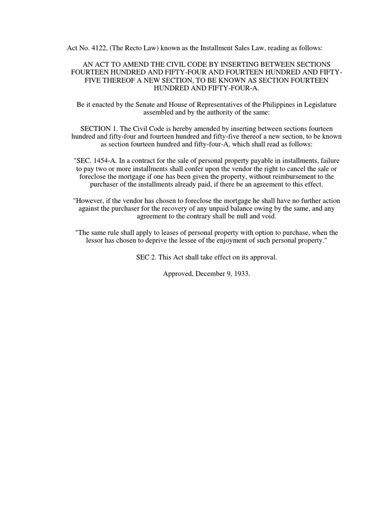 Recto Law (Installment Sales Law) PDF