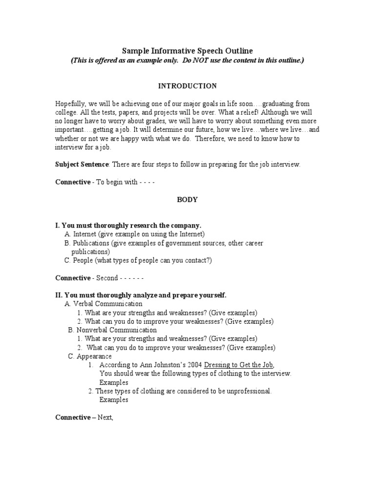 Sample Informative Speech Outline | PDF | Job Interview | Question