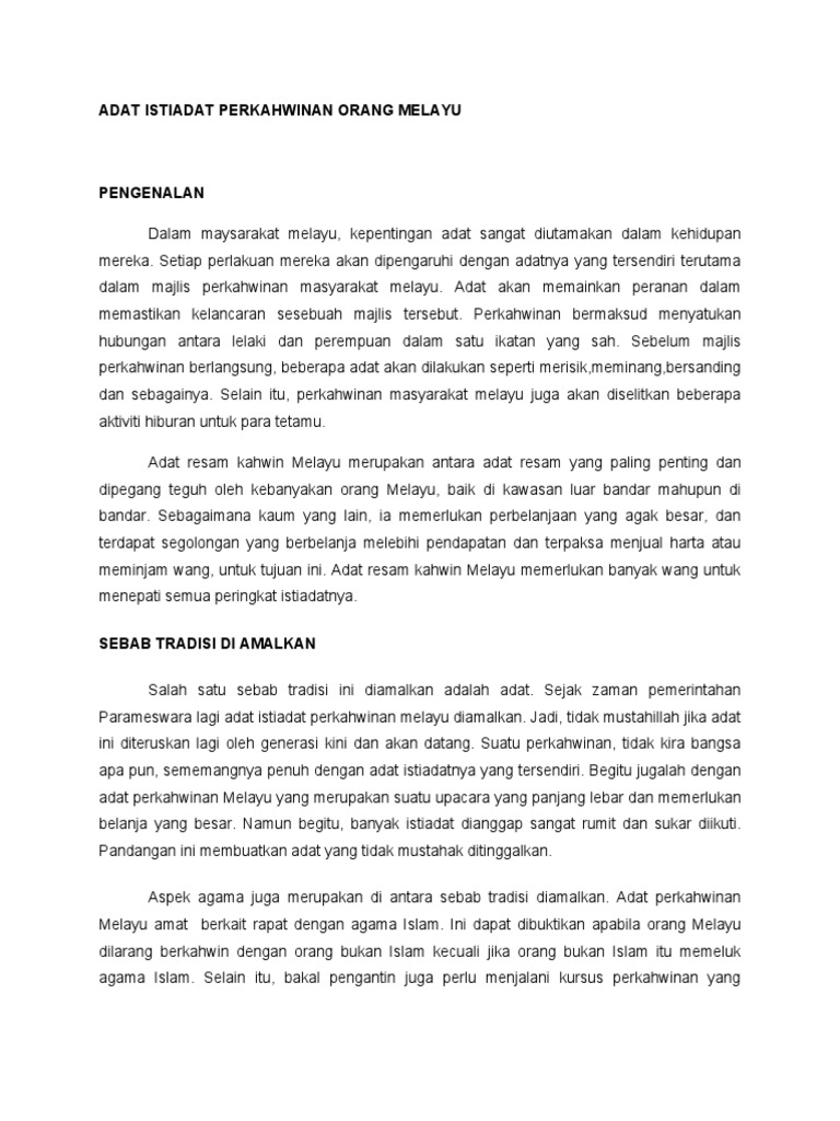 Adat Istiadat Perkahwinan Orang Melayu