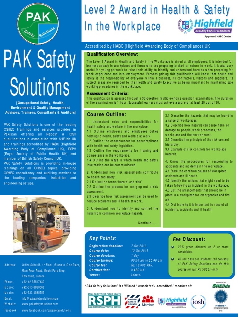 Habc Level 2 Health Safety 12 Oct 2013 In Lahore Pdf Pdf