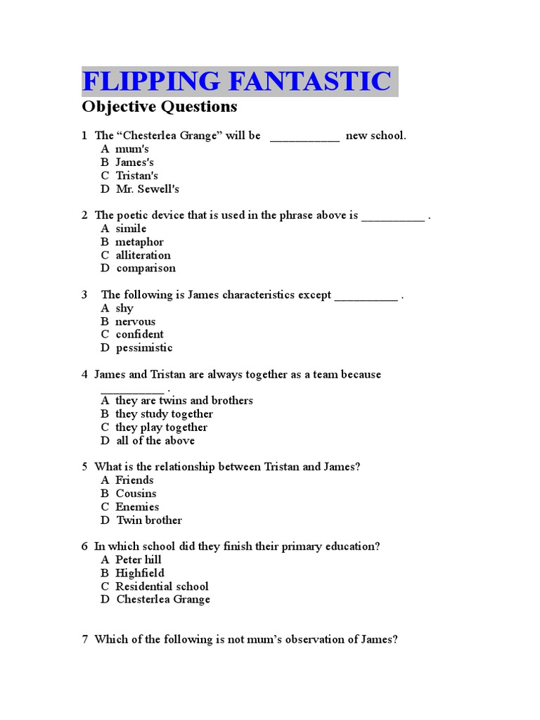 Flipping Fantastic: Objective Questions | PDF