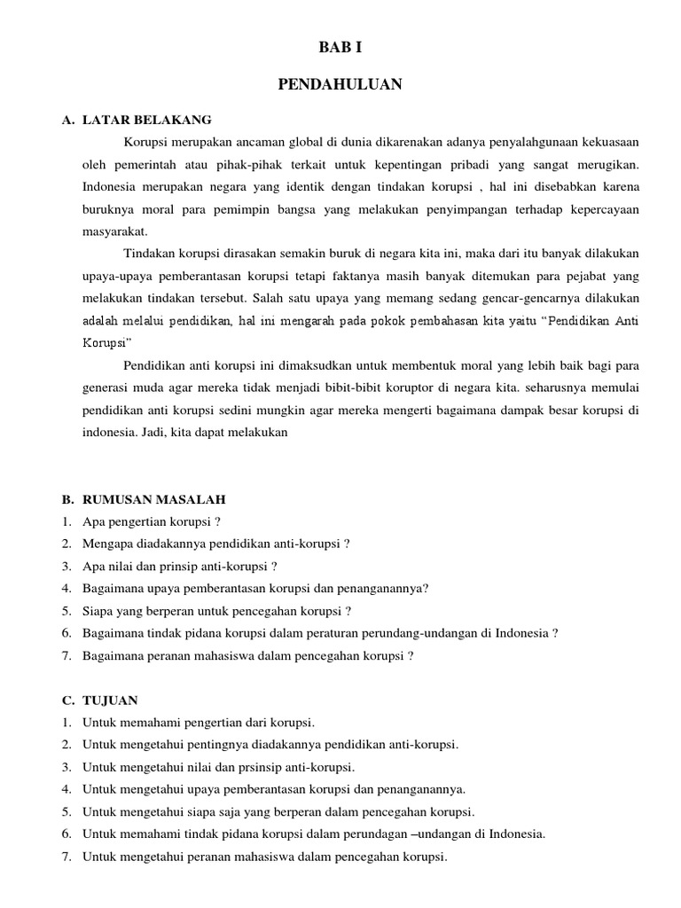Makalah Pendidikan Anti Korupsi Contoh Makalah