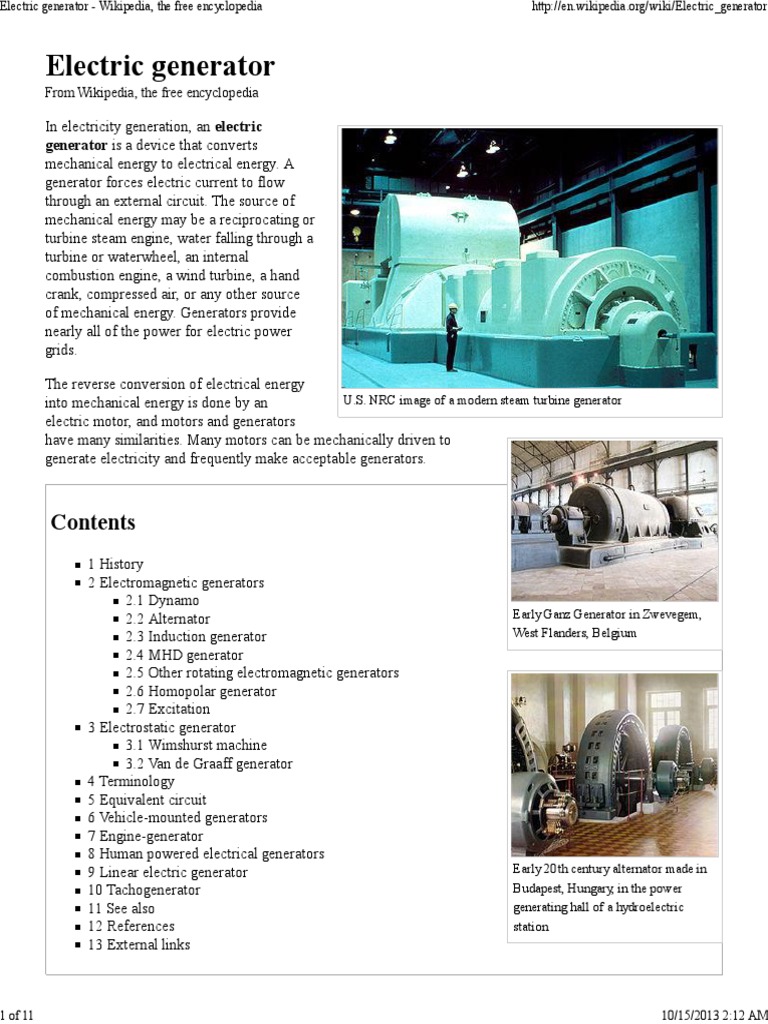Electric Generator: Generator Is A Device That Converts | PDF