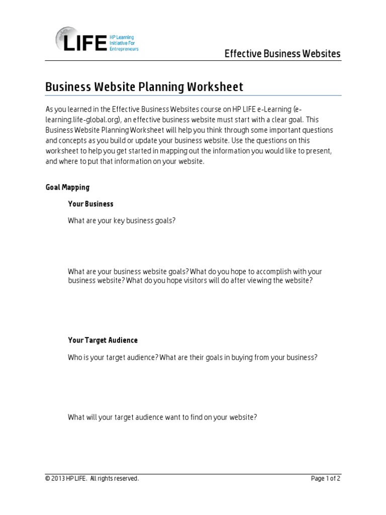 Business Website Planning Worksheet | PDF | Target Audience | Websites