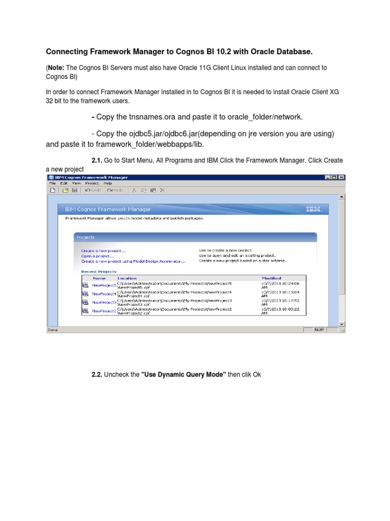 Framework Manager-Oracle Setup Guide | PDF