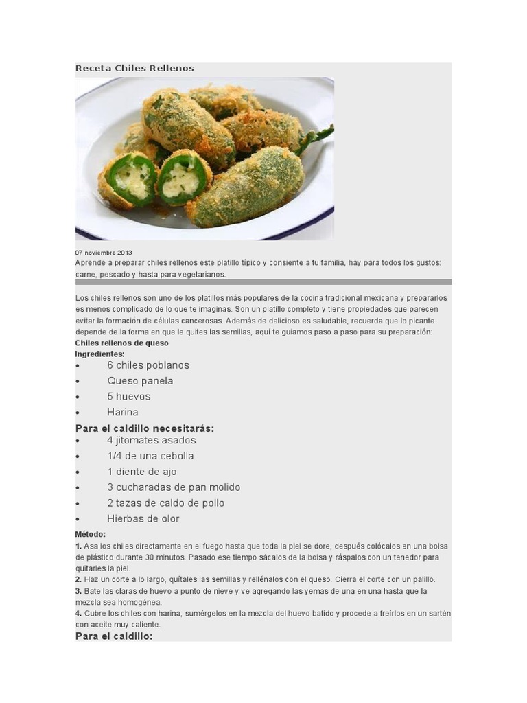 Receta de Chiles Rellenos Variados | PDF | Cocina de las Americas ...