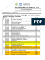 Courses Selection Sheet Autumn 2011