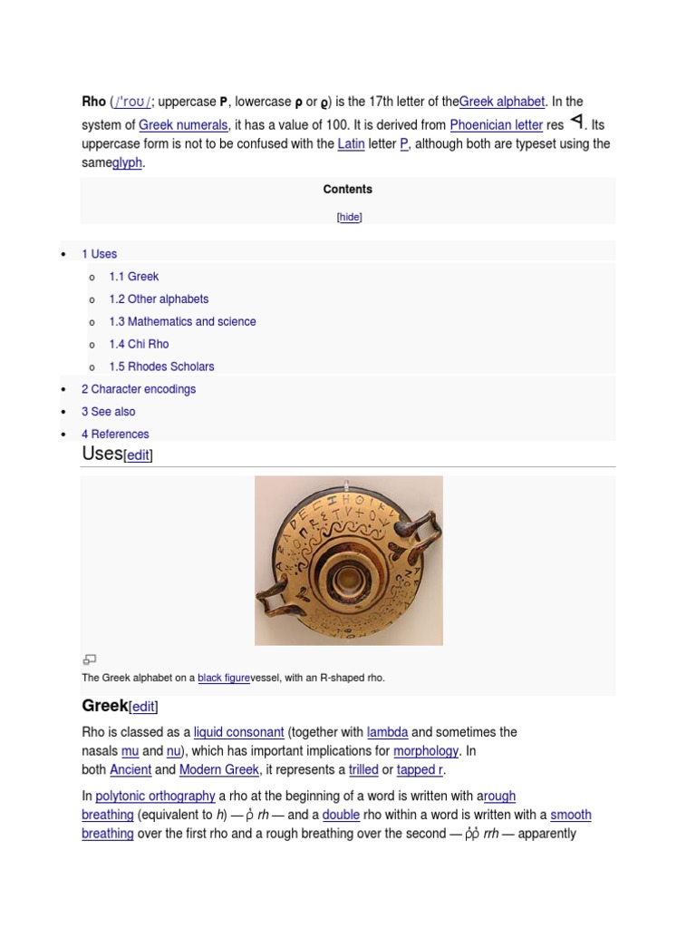 The Greek letter Rho (ρ | PDF | Greek Alphabet | Collation