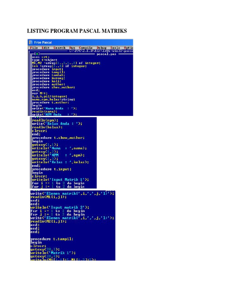 Listing Program Pascal Matriks PDF | PDF