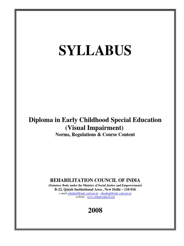Syllabus Diploma in Early Childhood Special Education (Visual