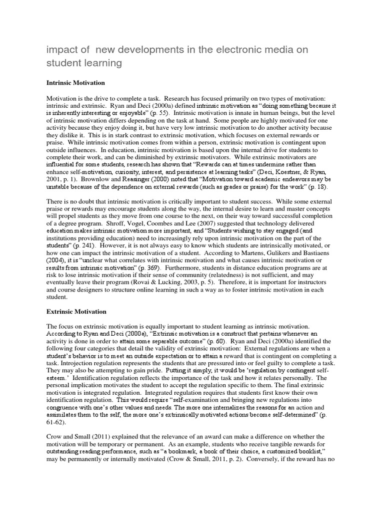 Impact of New Developments in The Electronic Media On Student Learning ...