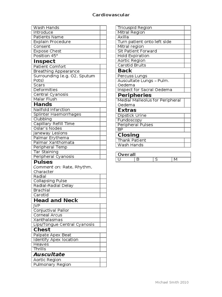 Cardiovascular Examination Checklist | PDF | Wellness | Science ...