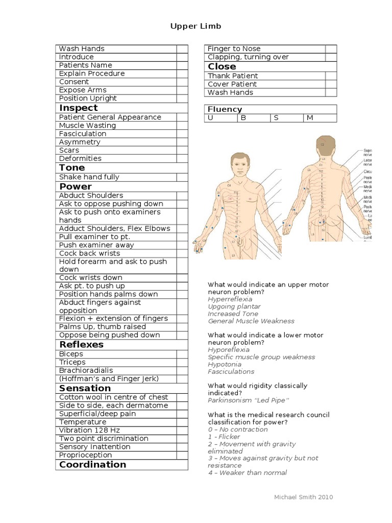Upper Limb Neuro OSCE Exam Checklist | PDF