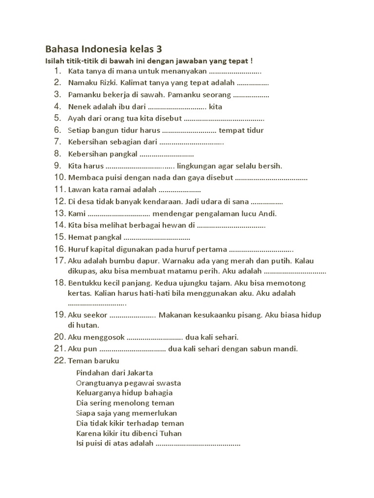 Bahasa Indonesia Kelas 3 61113 | PDF