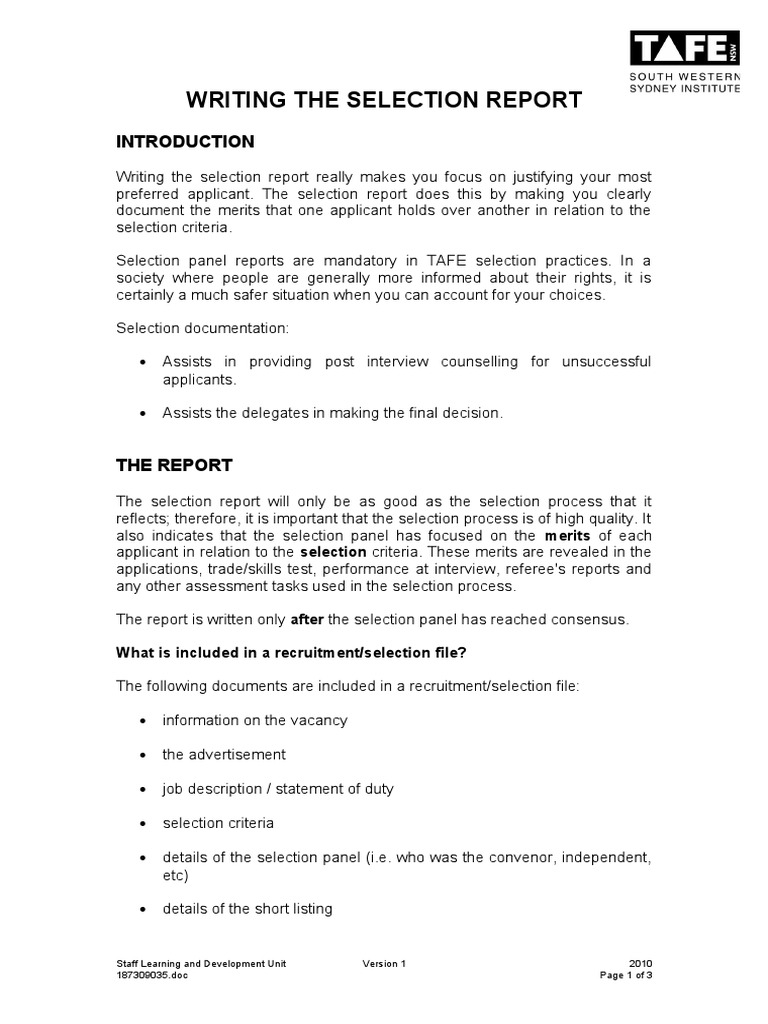 S31 Writing the Staff Selection Report Recruitment Cognition