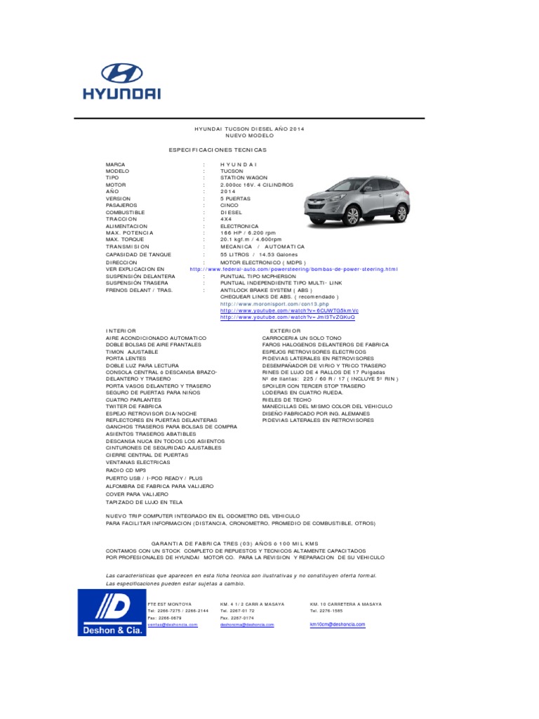 Ficha Tecnica Hyundai Tucson 2013 Peru zun