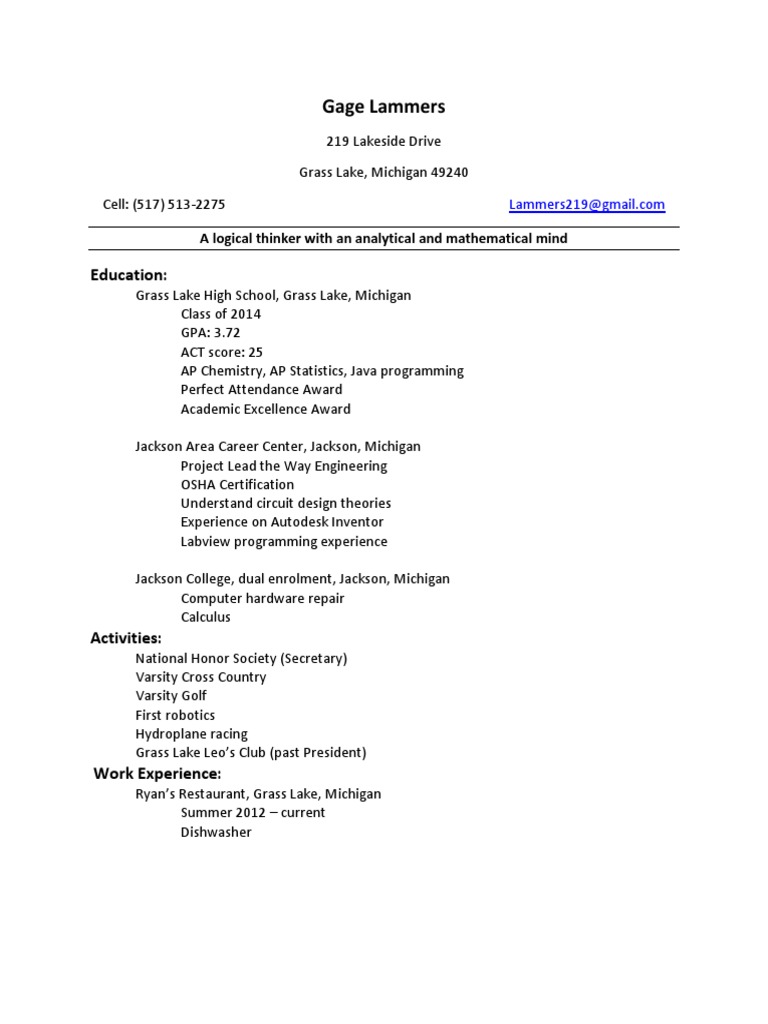 Gage Lammers: Education | PDF | Career & Growth