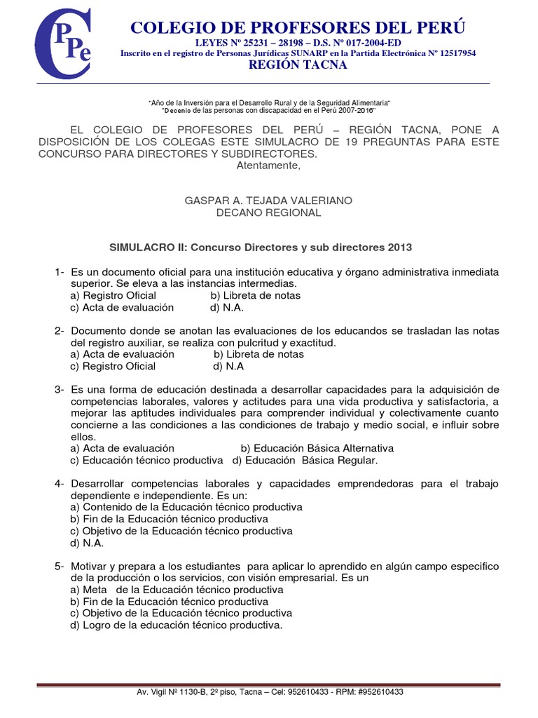 Simulacro II Concurso de Directores y Subdirectores. | PDF | Derecho  laboral | Sociedad