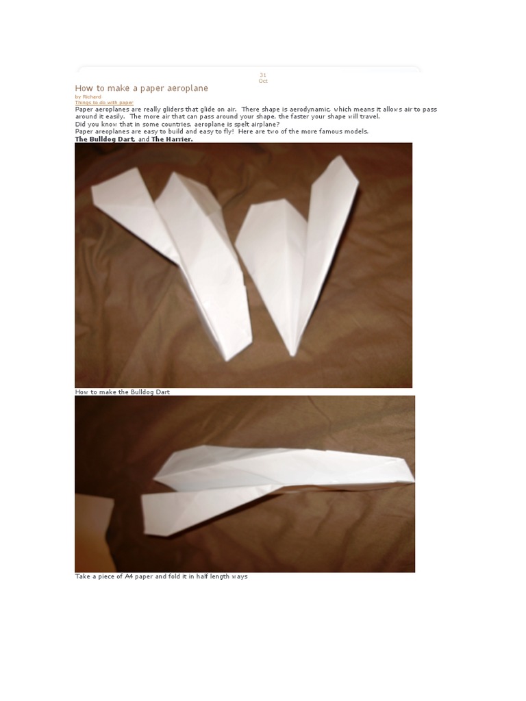 How to Make Paper Airplanes: Instructions for the Bulldog Dart and ...