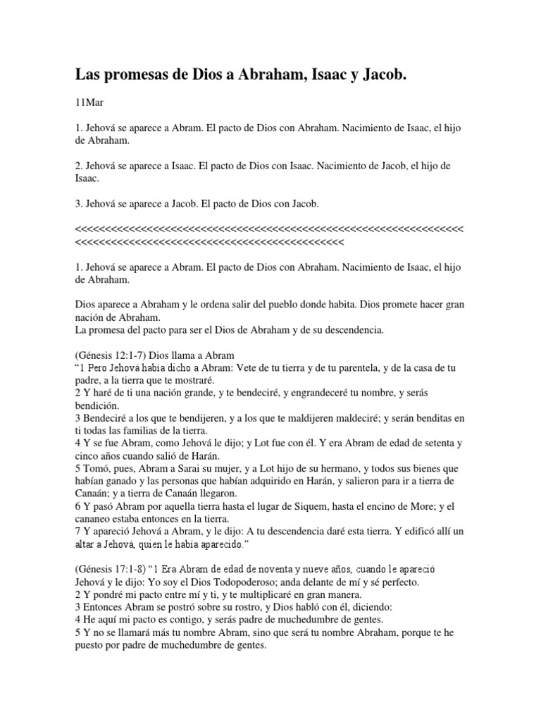 Promesas de Dios a Abraham, Isaac y Jacob | PDF | Abrahán | Sarah