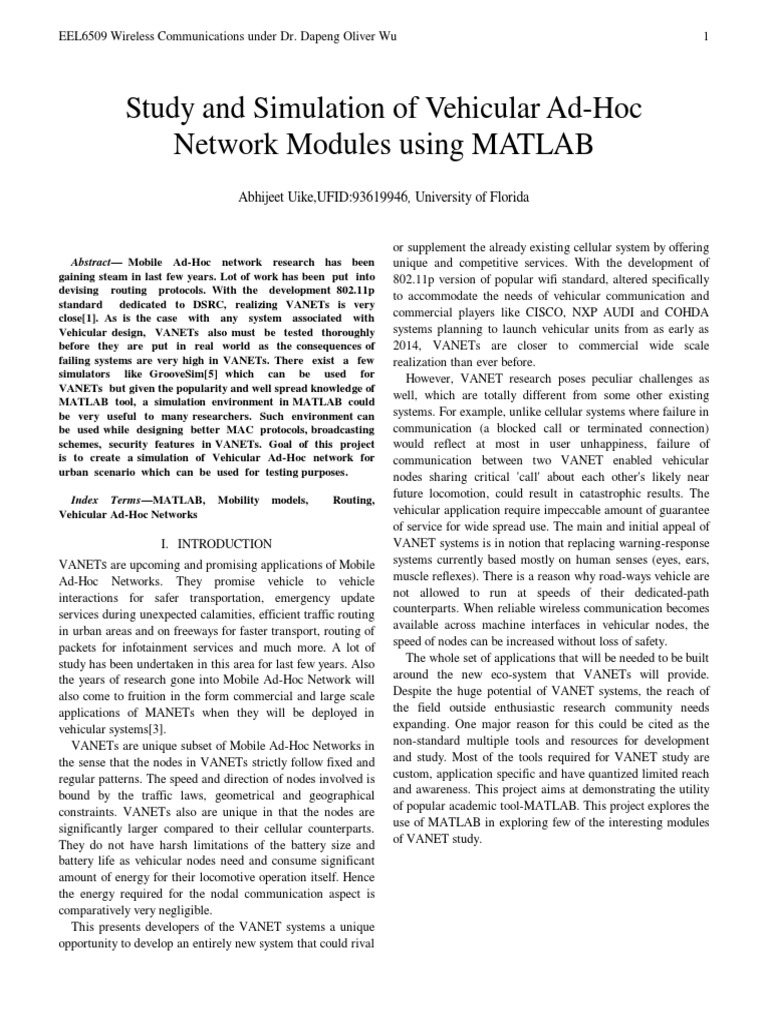MATLAB Simulation for VANET Testing | PDF | Wireless Ad Hoc Network ...