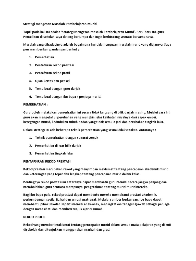 Strategi Mengesan Masalah Pembelajaran Pdf