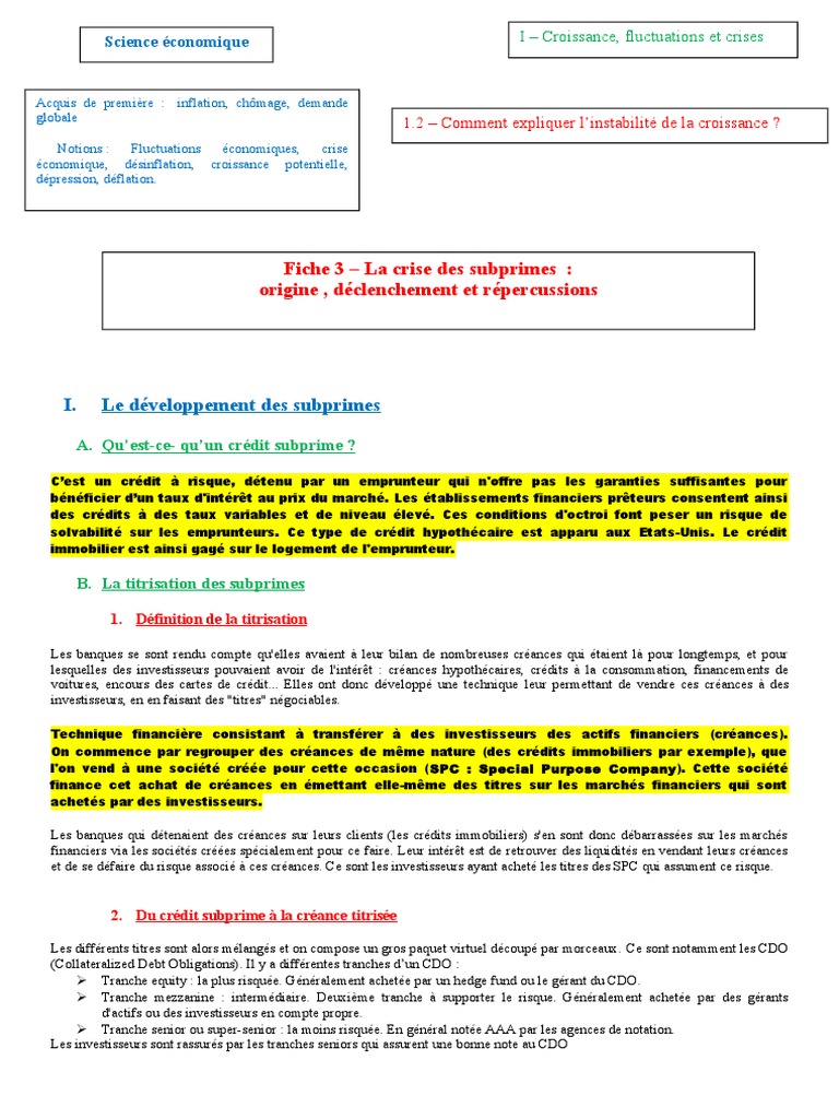 Crise des subprimes : causes et conséquences | PDF | Subprime | Crise ...
