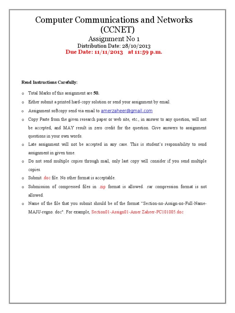 Computer Communications and Networks (Ccnet) : Assignment No 1 | PDF