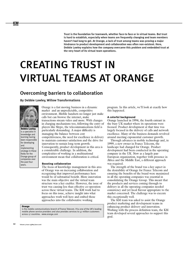 Articles - CREATING TRUST WITHIN VIRTUAL TEAMS AT ORANGE PDF | PDF ...