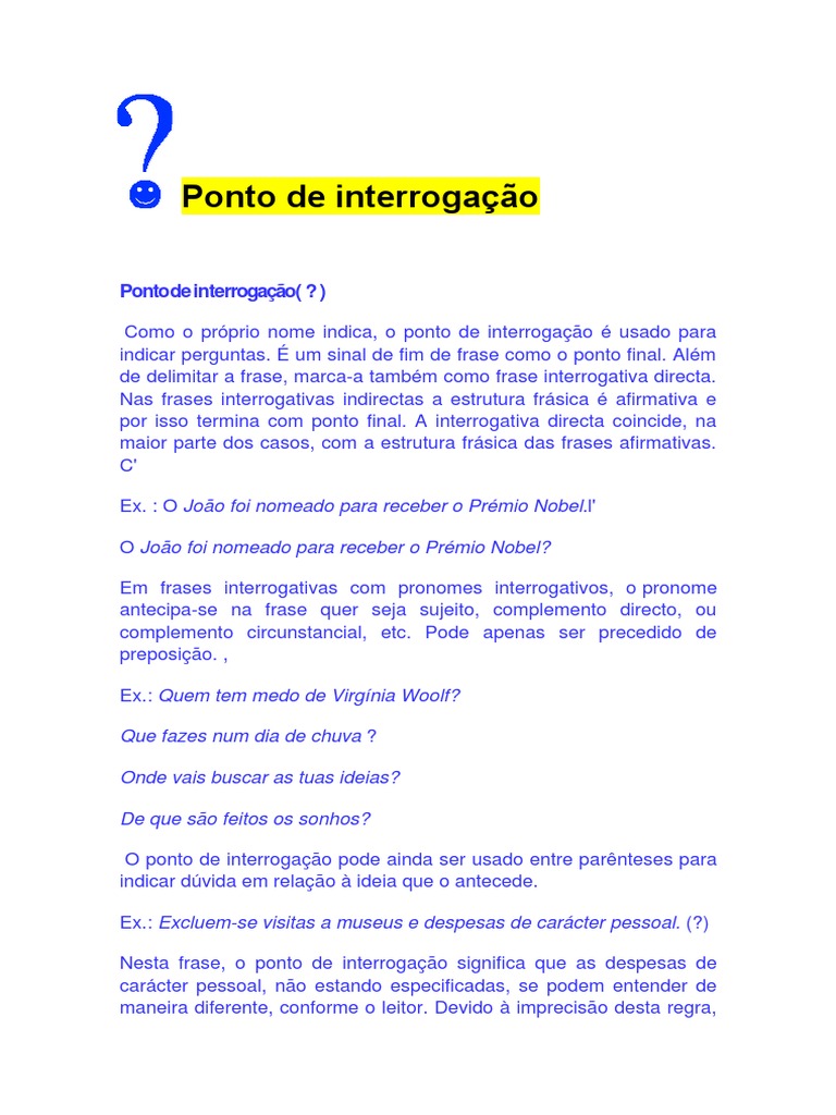 Ponto De Interrogacao Explicacao Pronome Mecanica Da Linguagem